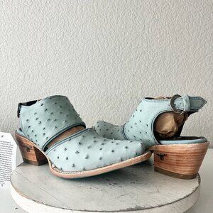 Lane Robin Mule Cowboy Boots Womens 8.5 Cowgirl Western Blue Ostrich Short Ankle